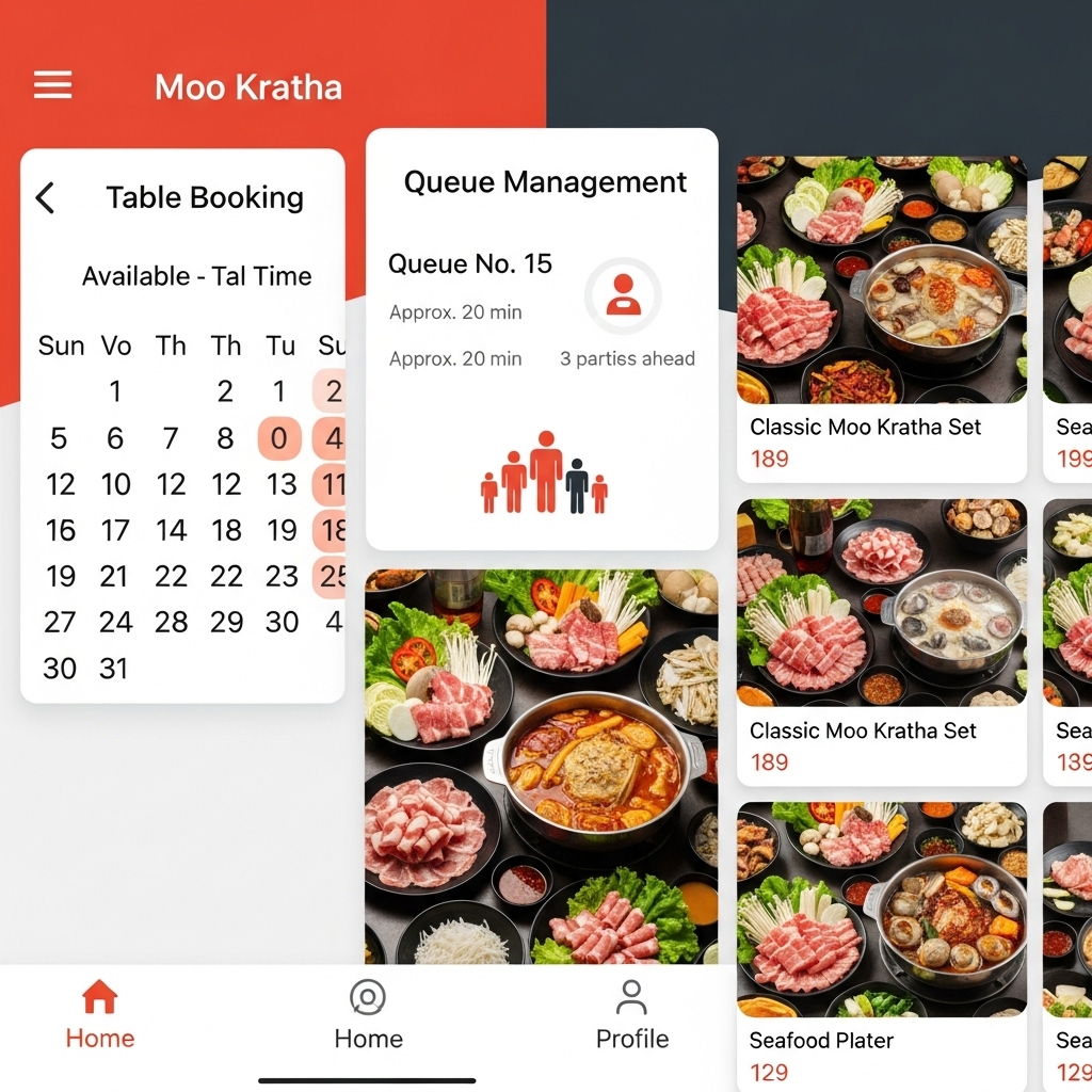 Mobile App จองโต๊ะและจัดการคิวร้านหมูกะทะ